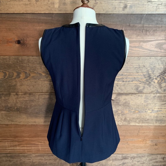 Madewell Navy Peplum Top w/Black Leather Trim - Picture 5 of 8